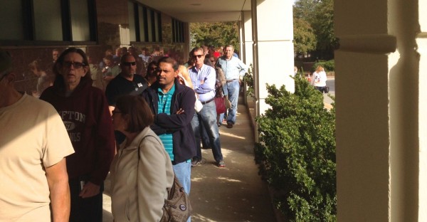 Line at Herb Young Community Center early voting (Cary's only location)