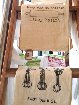 These fun Tea Towels are sold at Made in Stone Creek Village
