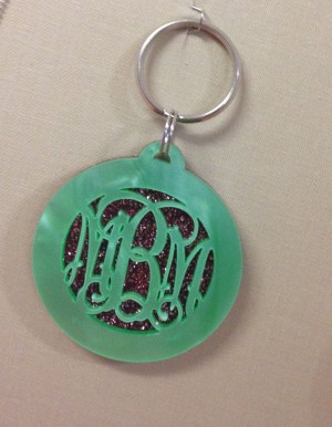 Monograms for earrings, necklaces, or a key chain like this one, allow at least 4 weeks to order.
