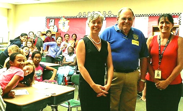 Ed Shearin poses with Ms. Cashin (Cedar Fork grant coordinating teacher) and Ms. Shrode (Cedar Fork's technology teacher) at the workshop
