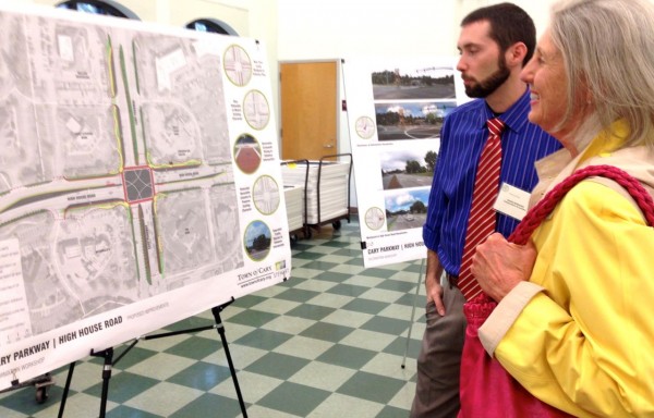 Cary resident janet Seaquist chats with Town Transportation specialist, David Spencer 