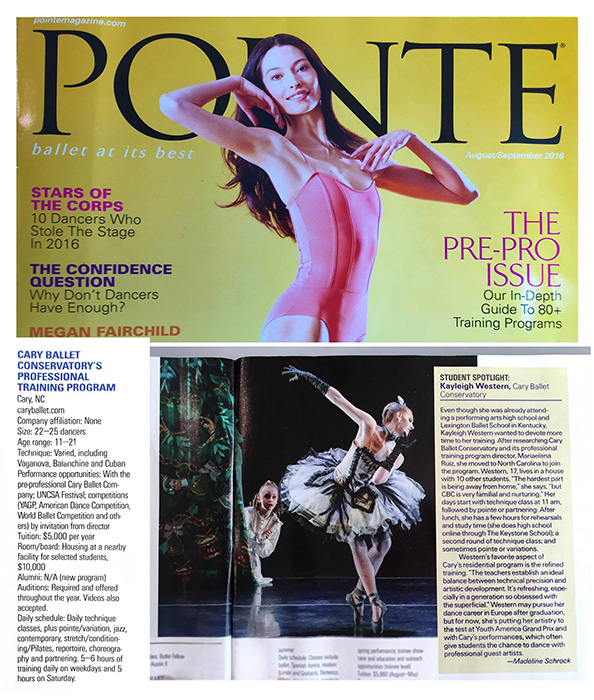 Pointe Magazine, a ballet publication, featured the Professional Training Program in their August 2016 issue.